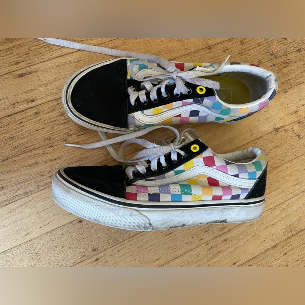 Rainbow check lace up vans with suede accents - Picture 6 of 9